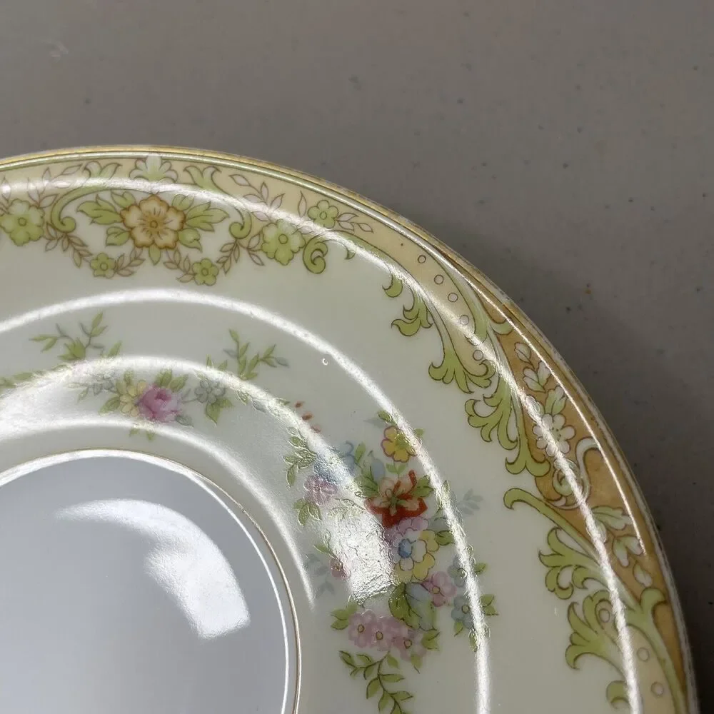 Noritake‎ China Japan BOLERO Green Tan Scrolls Floral Rim Tea Cup Saucer 5-5/8